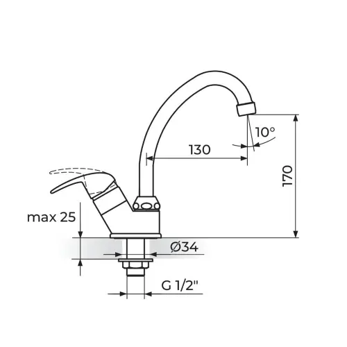 Rosan Perla jednoručna baterija za hladnu vodu izliv 130mm JP531130 — slika 2
