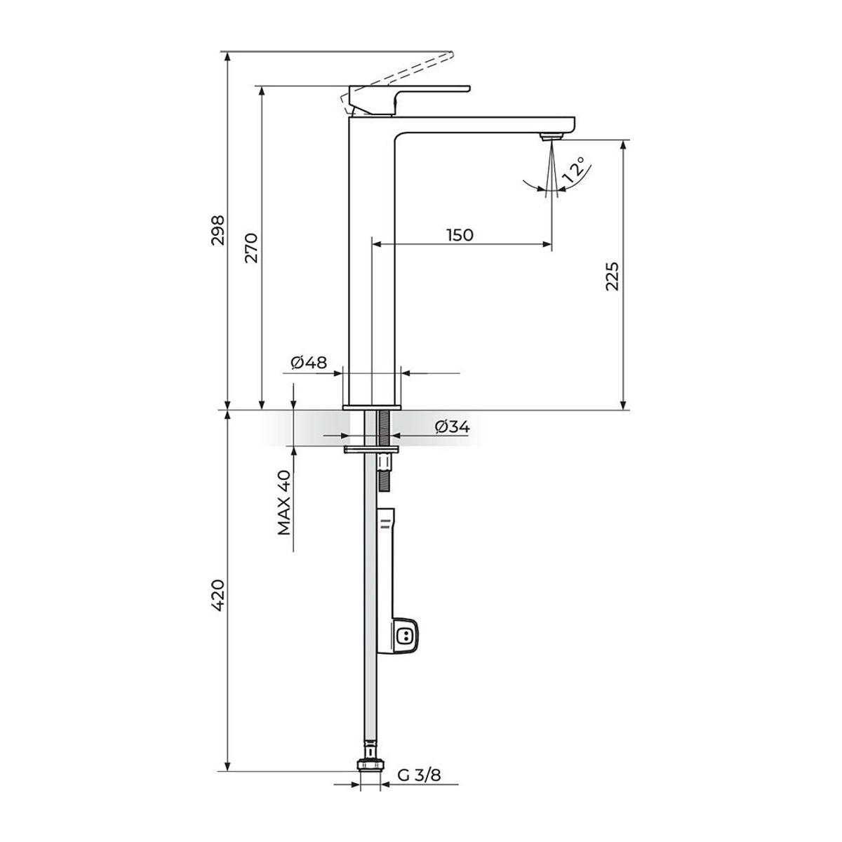 Rosan S2 Black baterija za lavabo – hladna voda 254109B — slika 2
