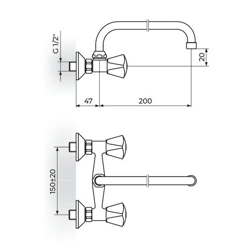 Rosan Klasik baterija za sudoperu – lavabo izliv 200mm – U K03101 — slika 2