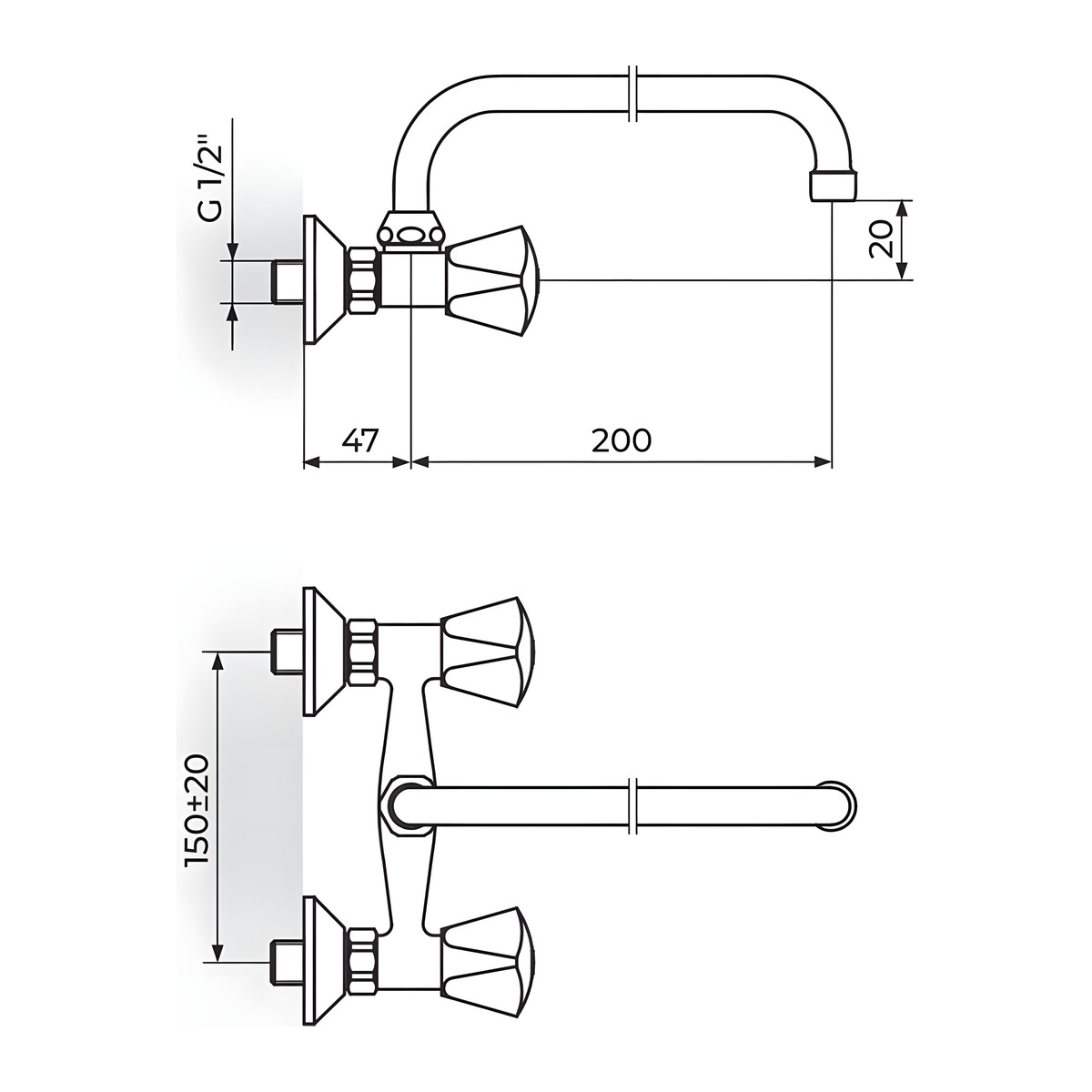 Rosan Klasik baterija za sudoperu – lavabo izliv 200mm – U K03101 — slika 3