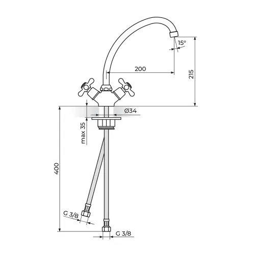 Rosan Nostalgija baterija za sudoperu – lavabo izliv 200mm N23020 — slika 2