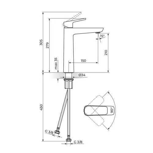 Rosan Stolz White baterija za lavabo visoka 130109W — slika 2