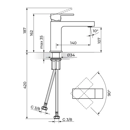 Rosan Quadro Black baterija za lavabo – M JQ30201B — slika 2