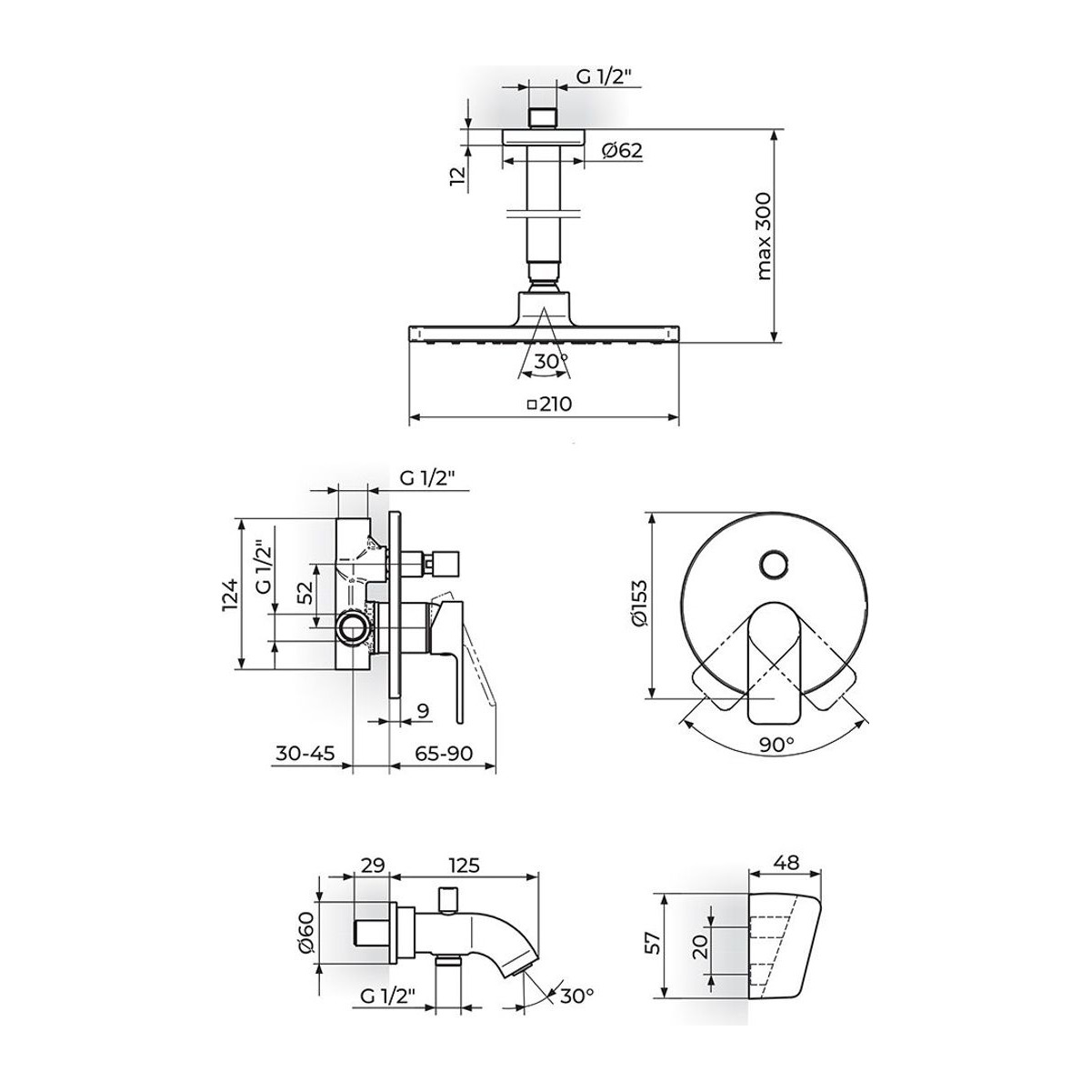 Rosan S2 Black baterija za tuš kadu 231703B — slika 2