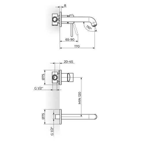 Rosan Zerro uzidna baterija za lavabo sa izlivom 170mm JZ31401 — slika 2