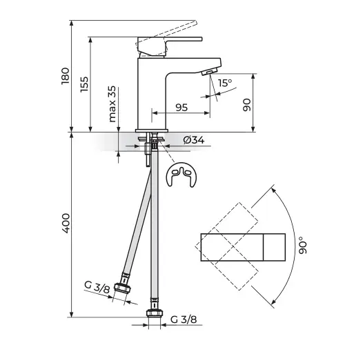 Rosan Quadro Black baterija za lavabo JQ30101B — slika 2