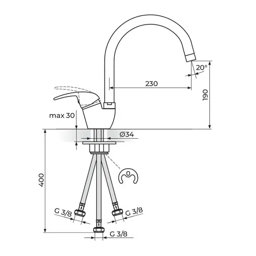 Rosan King baterija za sudoperu – protočni bojler izliv 230mm J382203 — slika 2