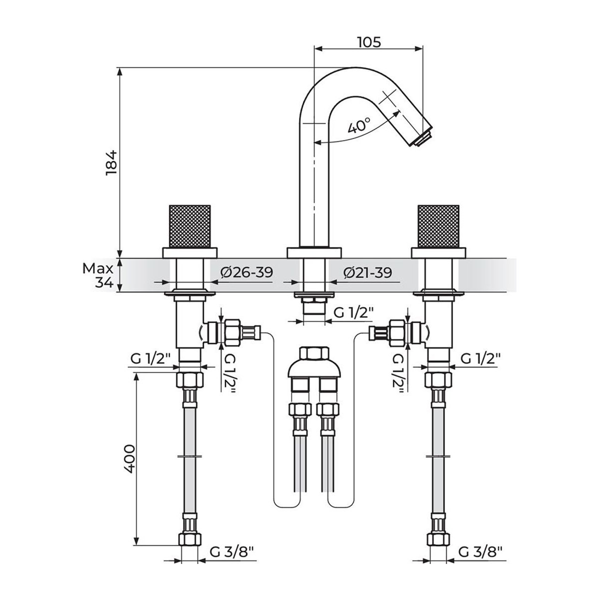 Rosan S2 Black baterija podgradna za lavabo dvoručna 230301B — slika 2