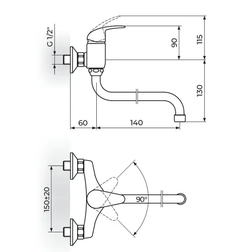 Rosan Perla uzidna baterija za sudoperu – lavabo izliv 140mm JP322014 — slika 2