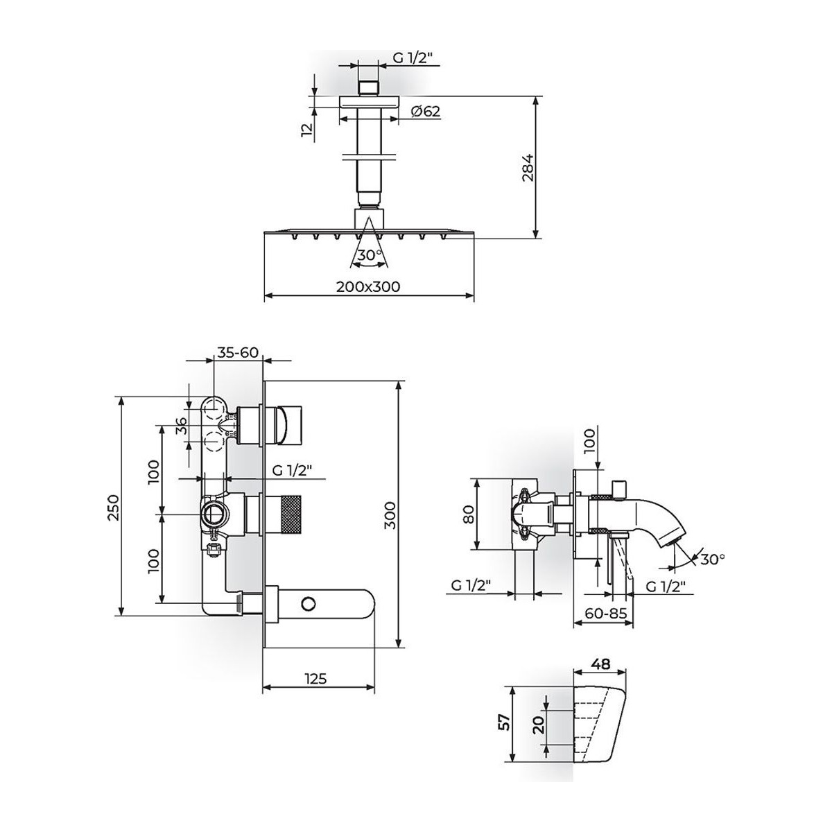 Rosan S2 Black baterija za tuš kadu 231707B — slika 2