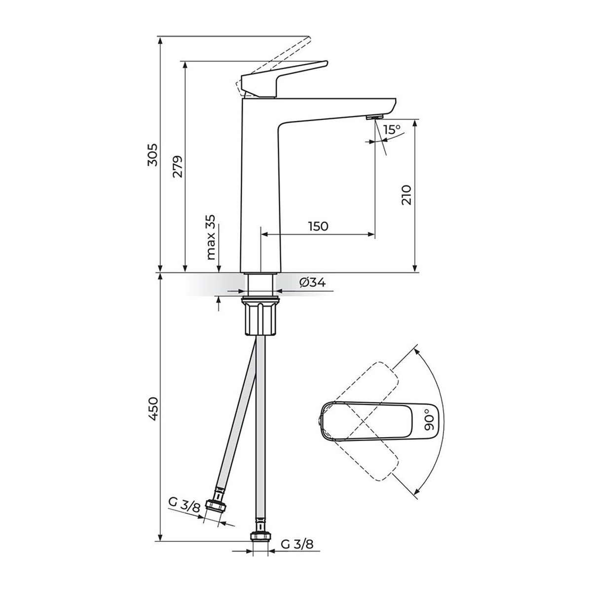 Rosan Stolz Black baterija za lavabo visoka 130109B — slika 2
