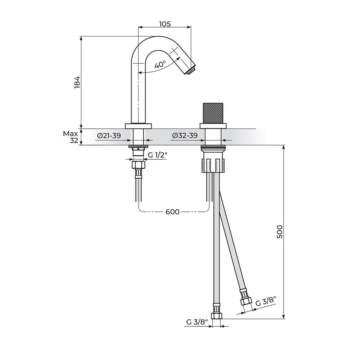 Rosan S2 Black baterija podgradna za lavabo jednoručna 230401B — slika 2