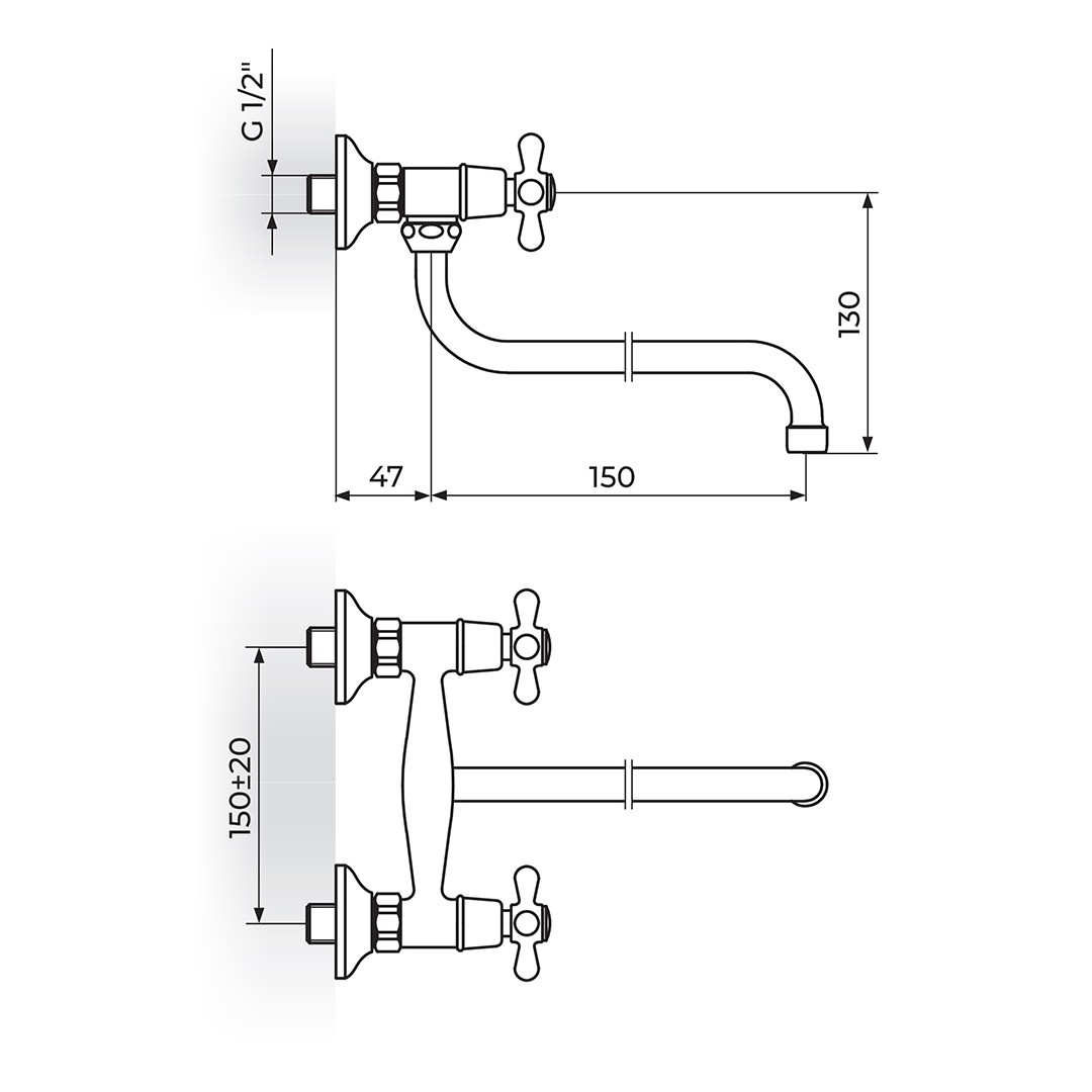 Rosan Nostalgija baterija za sudoperu – lavabo izliv 140mm – S N01114 — slika 2