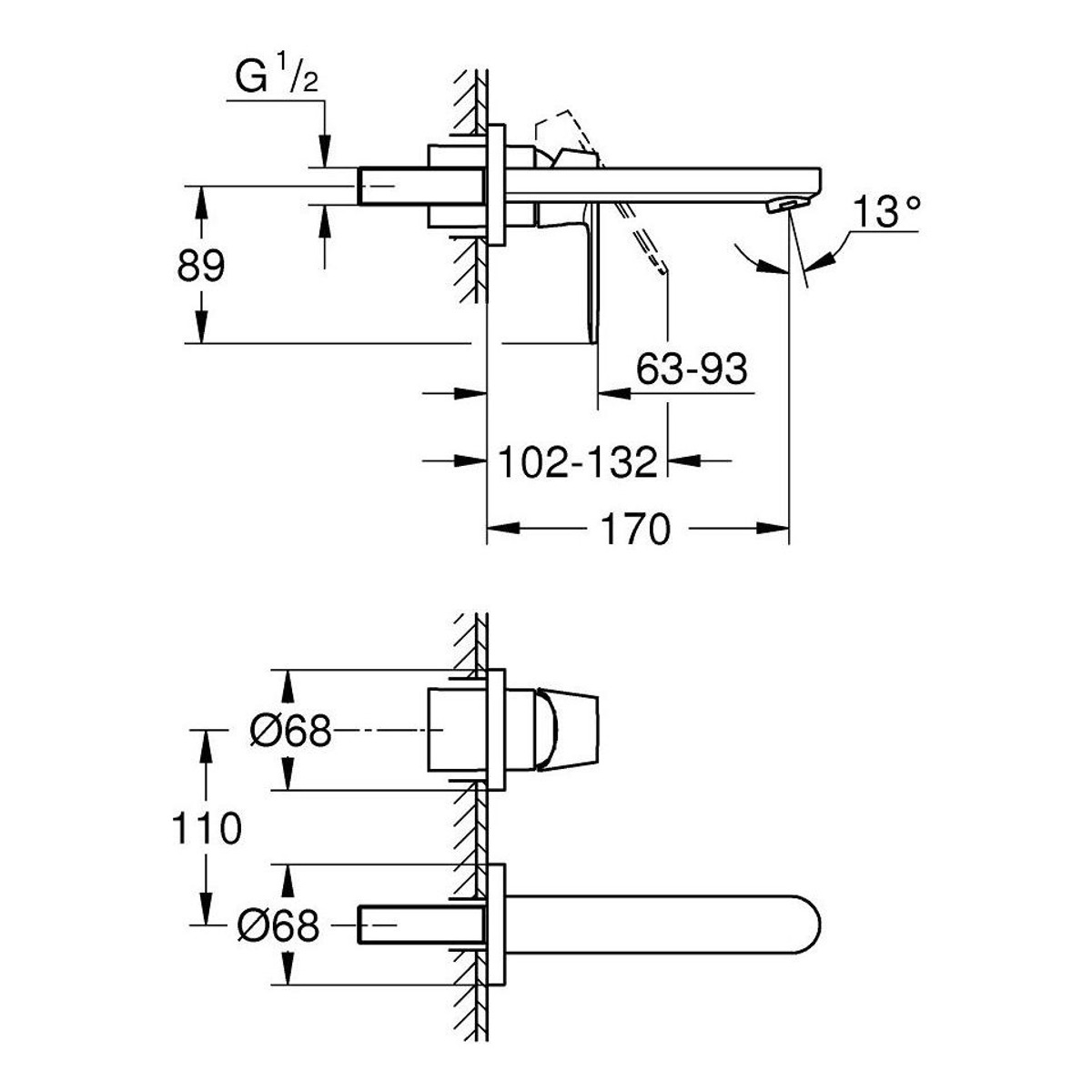 Grohe Eurosmart Cosmopolitan baterija za umivaonik, 2 otvora S-Size 19381000 — slika 3