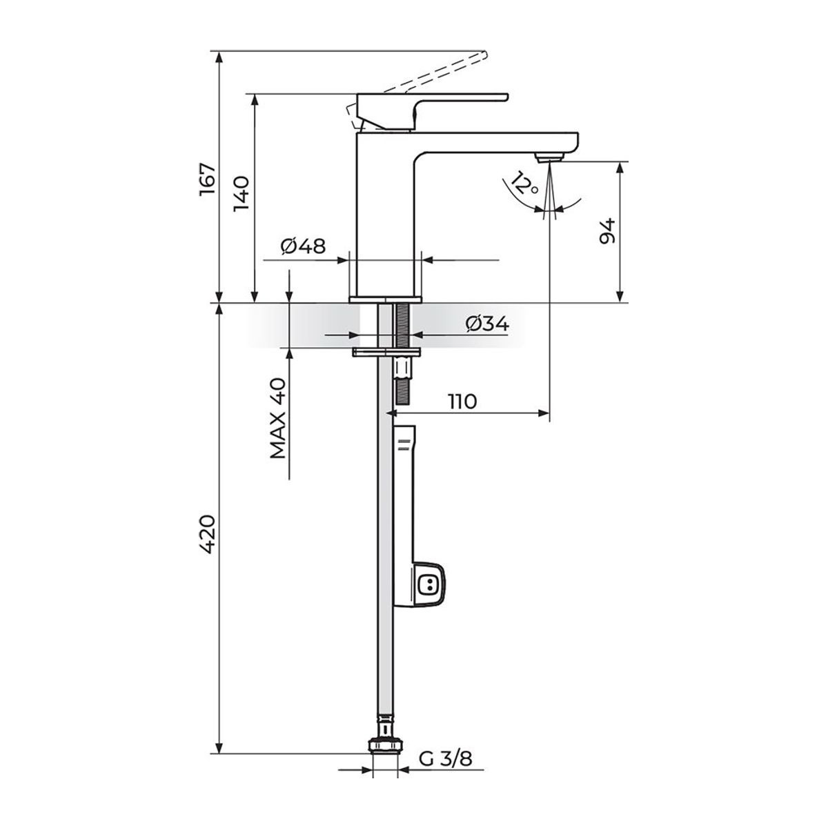 Rosan S2 Black baterija za lavabo – hladna voda 254101B — slika 2