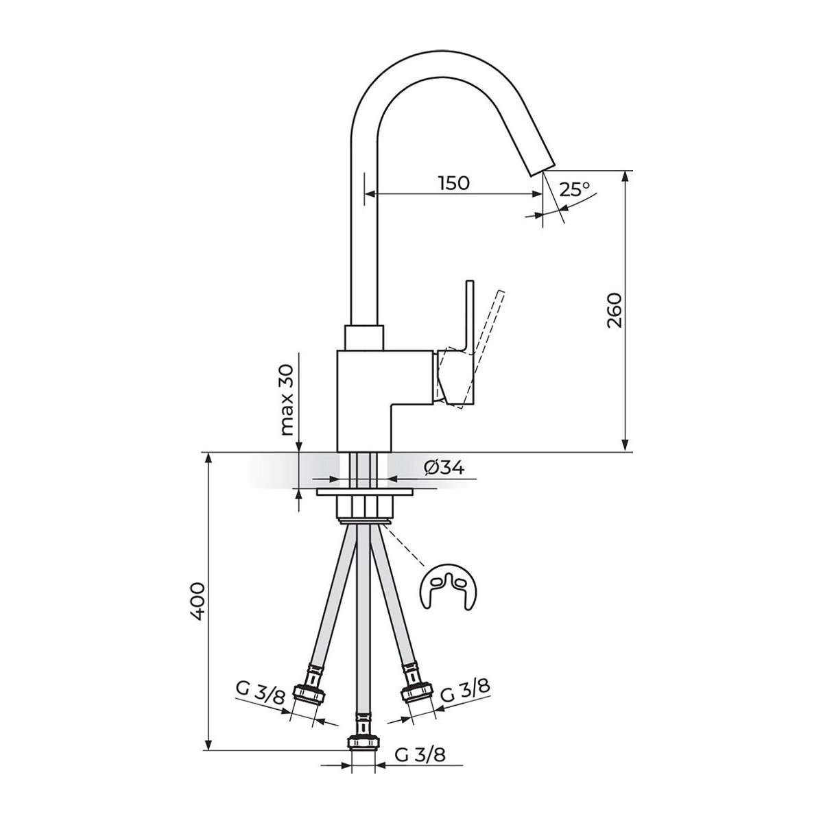 Rosan Quadro Black baterija za sudoperu – 3 cevi JQ38103B — slika 2